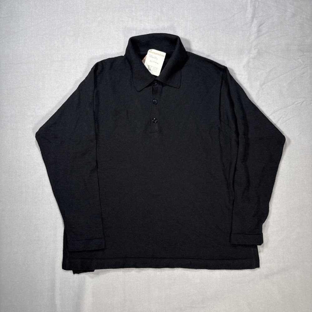 Top Knit Baby Alpaca Wool Blend Sweater Women's Black Collared Button